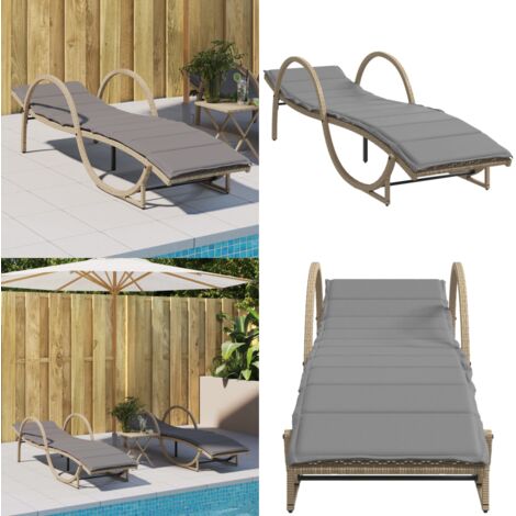 Lettino Prendisole con Cuscini Beige 60x199x42 cm Polyrattan - Cuscino - Rattan PE