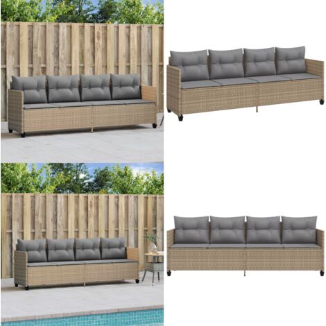 Lettino Prendisole con Cuscini Beige in Polyrattan - Cuscino - Rattan PE