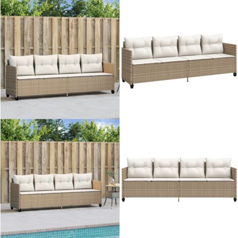 Lettino Prendisole con Cuscini Beige in Polyrattan - Cuscino - Rattan PE