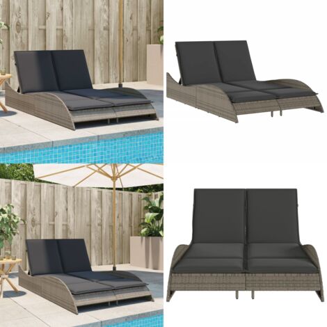 Lettino Prendisole con Cuscini Grigio 114x205x73 cm Polyrattan - Cuscino - Rattan PE