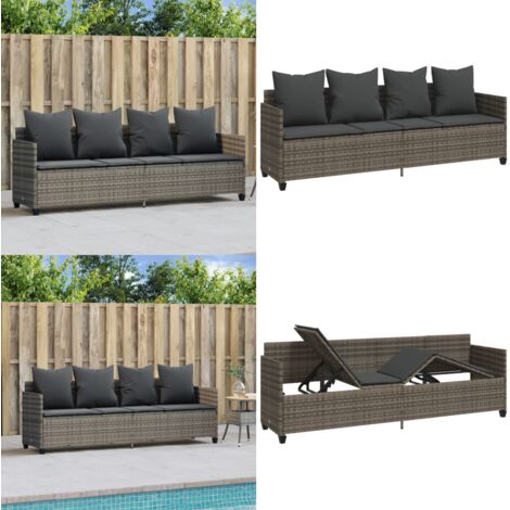 Lettino Prendisole con Cuscini Grigio in Polyrattan - Cuscino - Rattan PE