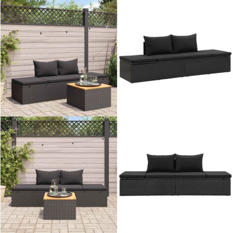 Lettino Prendisole con Cuscini in Polyrattan Nero - Cuscini in polyrattan - Lettino da giardino