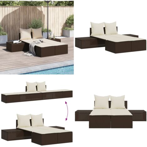 Lettino Prendisole con Cuscini Marrone in Polyrattan - Cuscini per seduta - Lettino da giardino