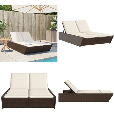 Lettino Prendisole con Cuscini Marrone in Polyrattan - Cuscini per seduta - Lettino da giardino