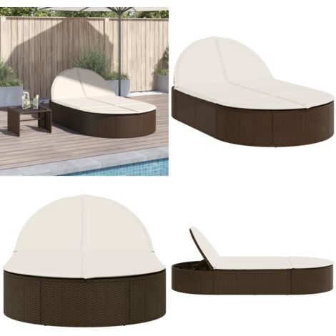 Lettino Prendisole con Cuscini Marrone in Polyrattan - Cuscini - Rattan PE