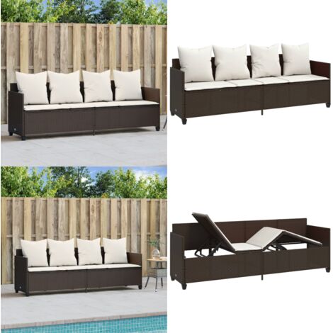 Lettino Prendisole con Cuscini Marrone in Polyrattan - Cuscino - Rattan PE
