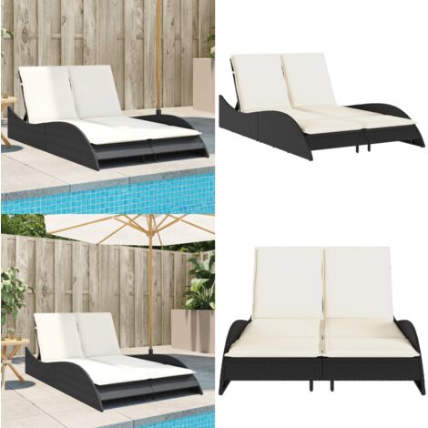 Lettino Prendisole con Cuscini Nero 114x205x73 cm in Polyrattan - Cuscino - Rattan PE