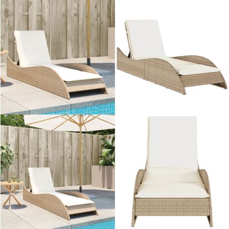 Lettino Prendisole con Cuscino Beige 60x205x73 cm in Polyrattan - Cuscino da seduta - Polyrattan