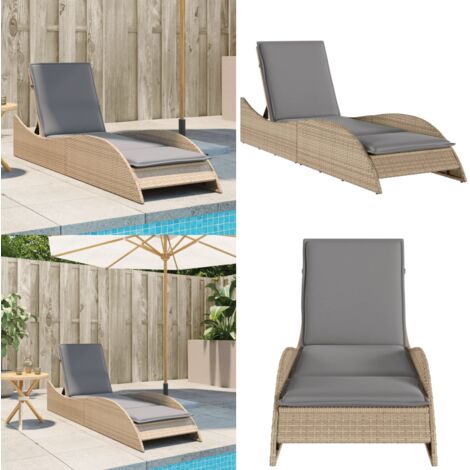 Lettino Prendisole con Cuscino Beige 60x205x73 cm in Polyrattan - Cuscino da seduta - Rattan PE