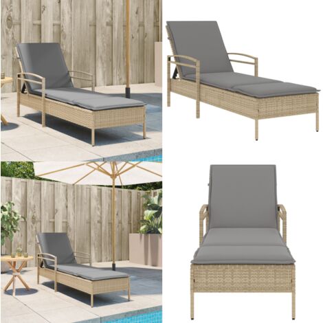 Lettino Prendisole con Cuscino Beige 63x200x81 cm in Polyrattan - Cuscino da seduta - Rattan PE