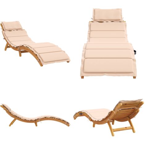 Lettino Prendisole con Cuscino Beige in Legno Massello di Pino - Cuscino per seduta - Lettino da giardino