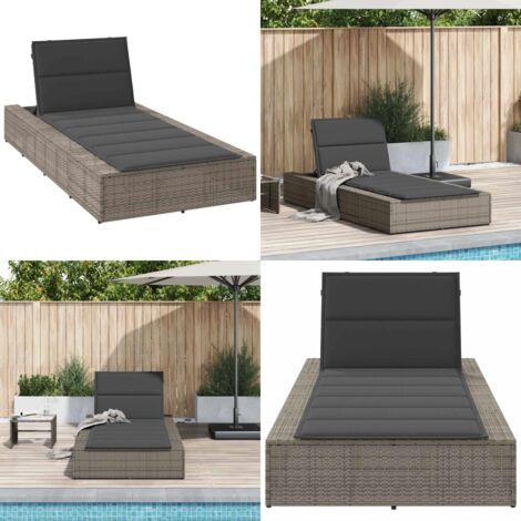 Lettino Prendisole con Cuscino Galleggiante Grigio Polyrattan - Cuscino galleggiante - Rattan PE