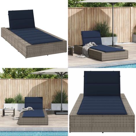 Lettino Prendisole con Cuscino Galleggiante Grigio Polyrattan - Cuscino galleggiante - Rattan PE