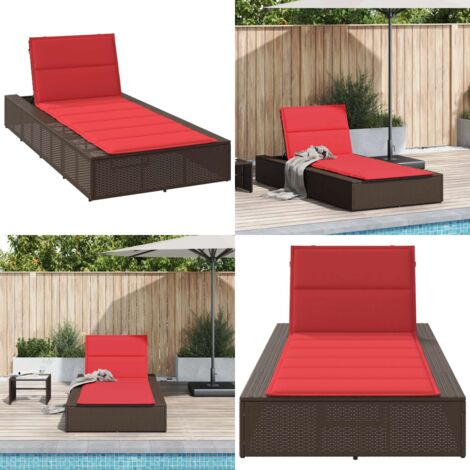 Lettino Prendisole con Cuscino Galleggiante Marrone Polyrattan - Cuscino galleggiante - Rattan PE