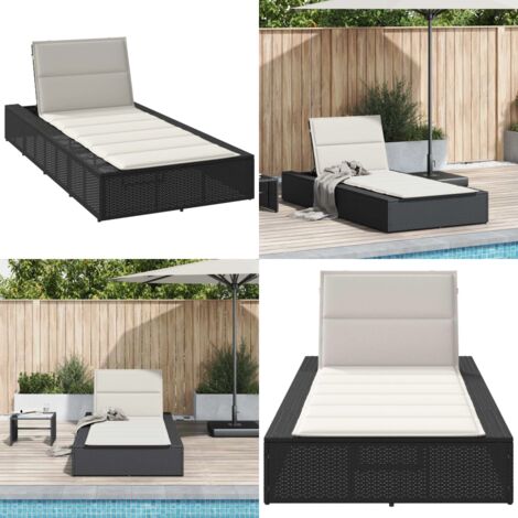 Lettino Prendisole con Cuscino Galleggiante Nero in Polyrattan - Cuscino galleggiante - Rattan PE