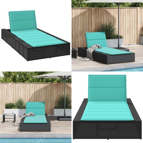 Lettino Prendisole con Cuscino Galleggiante Nero in Polyrattan - Cuscino galleggiante - Rattan PE