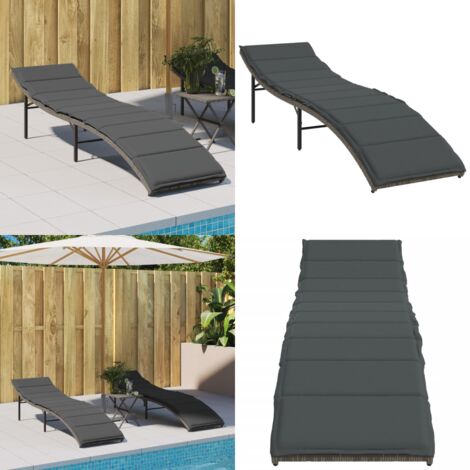 Lettino Prendisole con Cuscino Grigio 55x199x50cm in Polyrattan - Cuscino - Rattan PE