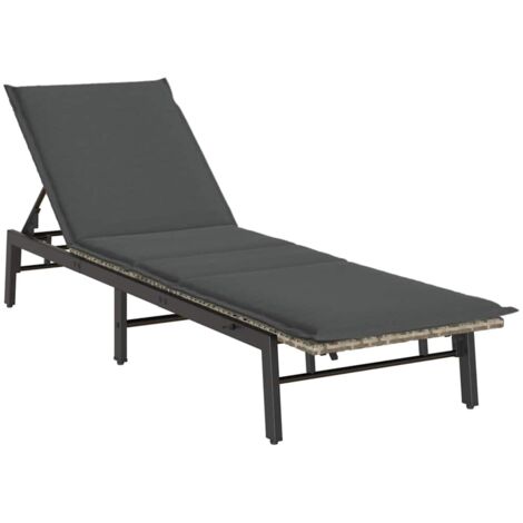 Lettino Prendisole con Cuscino Grigio Chiaro in Polyrattan vidaXL