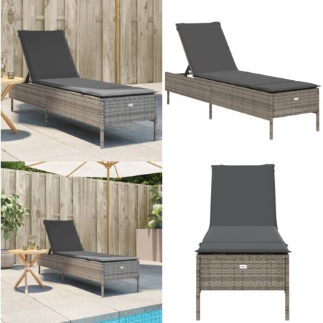 Lettino Prendisole con Cuscino Grigio in Polyrattan - Cuscino - Rattan PE