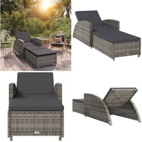 Lettino Prendisole con Cuscino Grigio Scuro Polyrattan Grigio - Lettino prendisole - Lettino da patio