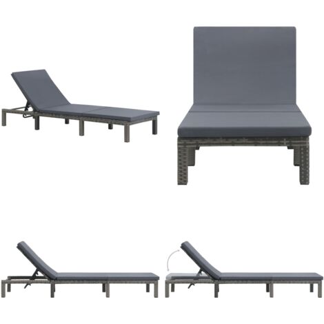 Lettino Prendisole con Cuscino in Polyrattan Antracite - Polyrattan - Cuscino da sole