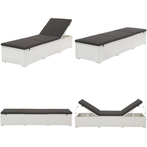 Lettino Prendisole con Cuscino in Polyrattan Bianco - Rattan PE - Cuscino sfoderabile