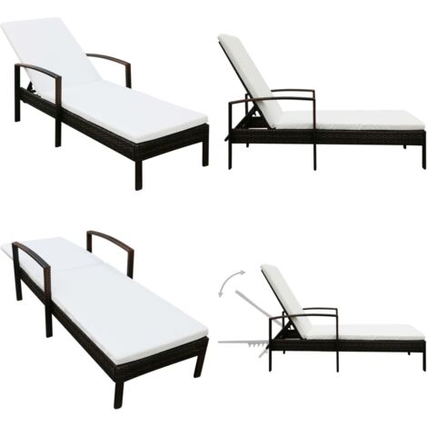 Lettino Prendisole con Cuscino in Polyrattan Marrone - Sdraio - Lettino prendisole