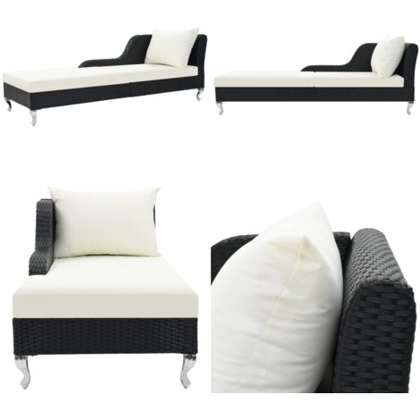 Lettino Prendisole con Cuscino in Polyrattan Nero - Cuscino da sole - Lettino in rattan