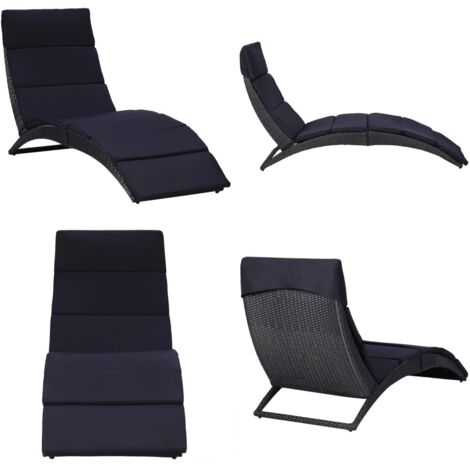 Lettino Prendisole con Cuscino in Polyrattan Nero - Polyrattan - Cuscino
