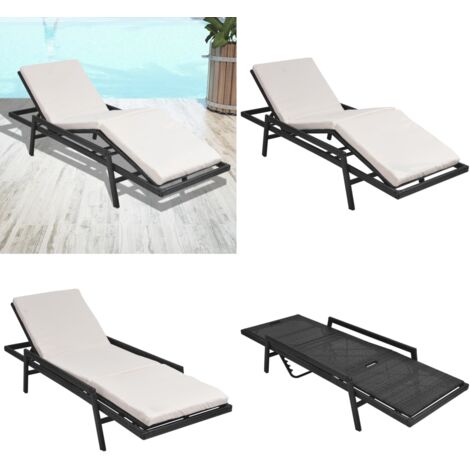 Lettino Prendisole con Cuscino in Polyrattan Nero - Rattan PE - Cuscino in poliestere