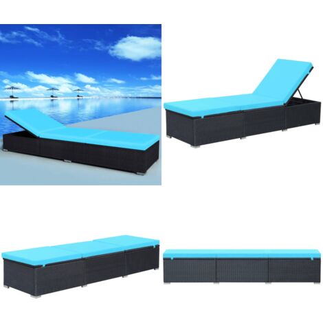 Lettino Prendisole con Cuscino in Polyrattan Nero - Rattan PE - Cuscino sfoderabile
