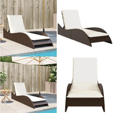 Lettino Prendisole con Cuscino Marrone 60x205x73 cm Polyrattan - Cuscino da seduta - Rattan PE