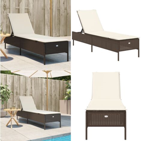 Lettino Prendisole con Cuscino Marrone in Polyrattan - Cuscino - Rattan PE