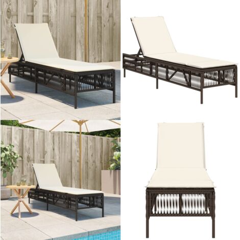 Lettino Prendisole con Cuscino Marrone in Polyrattan - Cuscino - Rattan PE