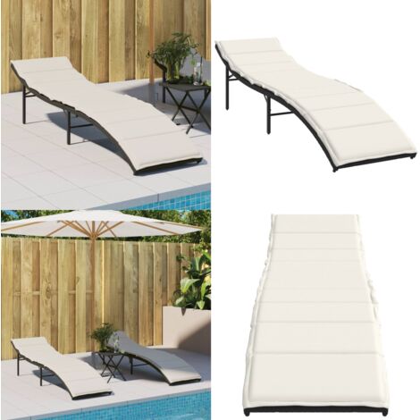 Lettino Prendisole con Cuscino Nero 55x199x50 cm in Polyrattan - Cuscino - Rattan PE