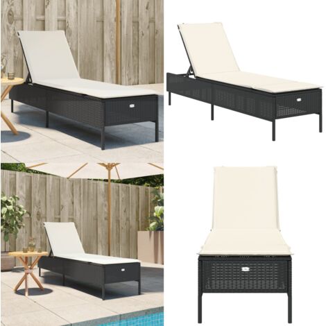 Lettino Prendisole con Cuscino Nero in Polyrattan - Cuscino - Polyrattan