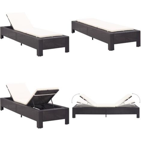 Lettino Prendisole con Cuscino Nero in Polyrattan - Sdraio - Lettino in rattan