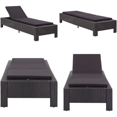 Lettino Prendisole con Cuscino Nero in Polyrattan - Sdraio - Lettino in rattan