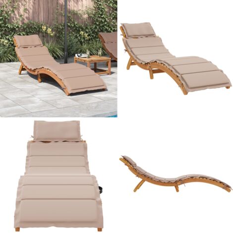 Lettino Prendisole con Cuscino Tortora Legno Massello di Acacia - Cuscino per seduta - Lettino da giardino