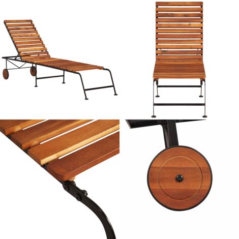 Lettino Prendisole con Gambe in Acciaio Legno Massello Acacia - Lettino in legno - Lettino esterno