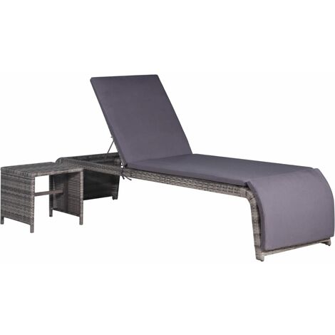 Tidyard Lettino Prendisole Pieghevole in Polyrattan Grigio con Cuscino,Lettino da Giardino Pieghevole Rattan,Sdraio da Giardino Pieghevole Rattan,Lettino da Sole Pieghevole 162 x 64 x 86 cm