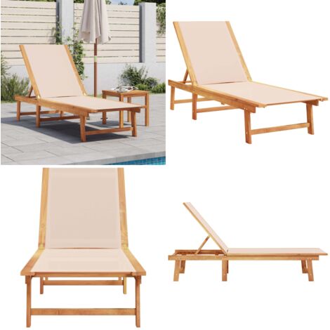 Lettino Prendisole Crema Legno Massello di Acacia e Textilene - Schienale regolabile - Legno acacia