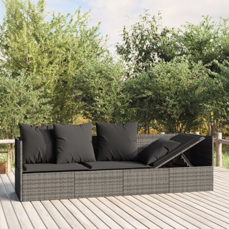JINLEFU Lettino Prendisole da Esterno con Cuscini Grigio in Polyrattan vidaXL