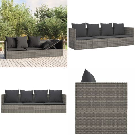 Lettino Prendisole da Esterno con Cuscini Grigio in Polyrattan - Cuscini per lettino - Lettino in rattan