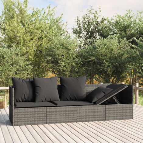 Lettino Prendisole da Esterno con Cuscini Grigio in Polyrattan vidaXL