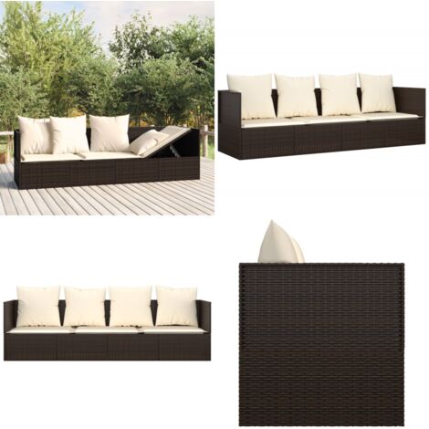 Lettino Prendisole da Esterno con Cuscini Marrone in Polyrattan - Cuscini per lettino - Lettino in rattan