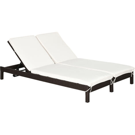 Lettino Prendisole da Giardino Matrimoniale in Rattan  Marrone e Bianco
