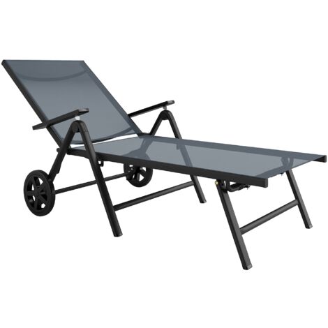 Lettino Prendisole da Giardino Pieghevole 72x158x84 cm Reclinabile in 5 Posizioni in Metallo e Textilene Grigio