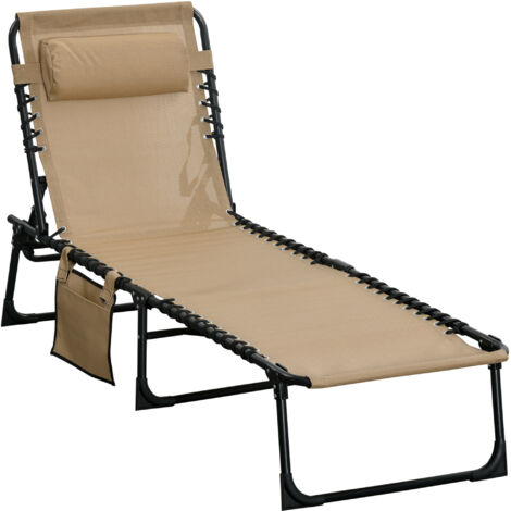Lettino prendisole da giardino pieghevole con schienale reclinabile in 5 posizioni e cuscino, 185x58x30 cm, beige