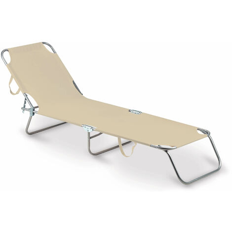 Lettino Prendisole da Giardino Pieghevole in Acciaio Beige